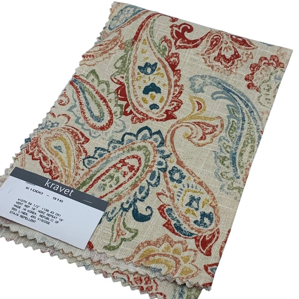 Kravet Kiddo Cream Multi Paisley Floral‎ inen Blend Fabric Sample Remnant Crafts